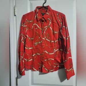 Talbots Women's Red Shirt with Gold Accents